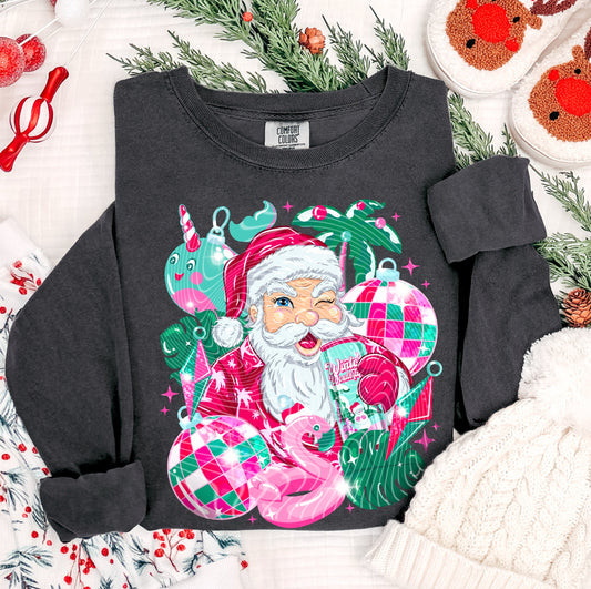 Sweatshirt Or Hoodie Winking Santa Tropical Christmas Print