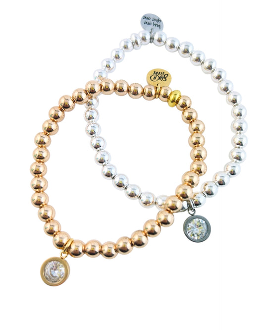 Hematite and Bezel Charm Bracelet - Gold