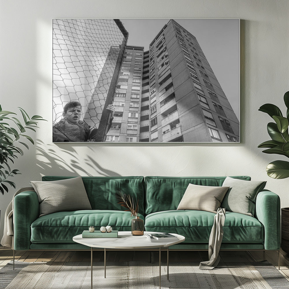 Wall art The boy behind the fence