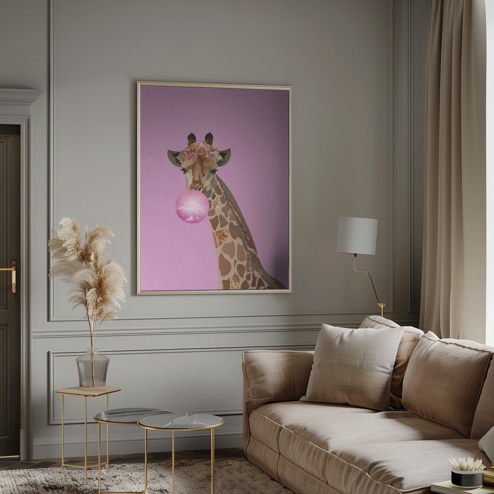 Wall art Giraffe pink bubblegum