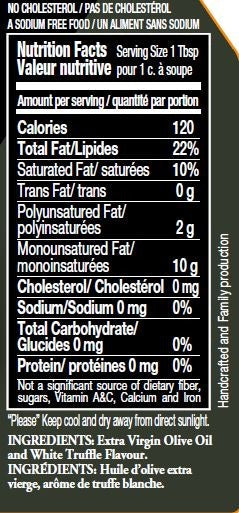 White Truffle Oil 250 ml - First Cold Pressed, Non GMO,