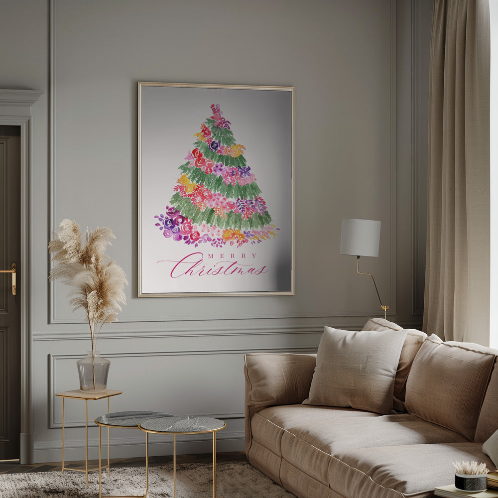 Wall art Floral Christmas tree in pink Canvas Print