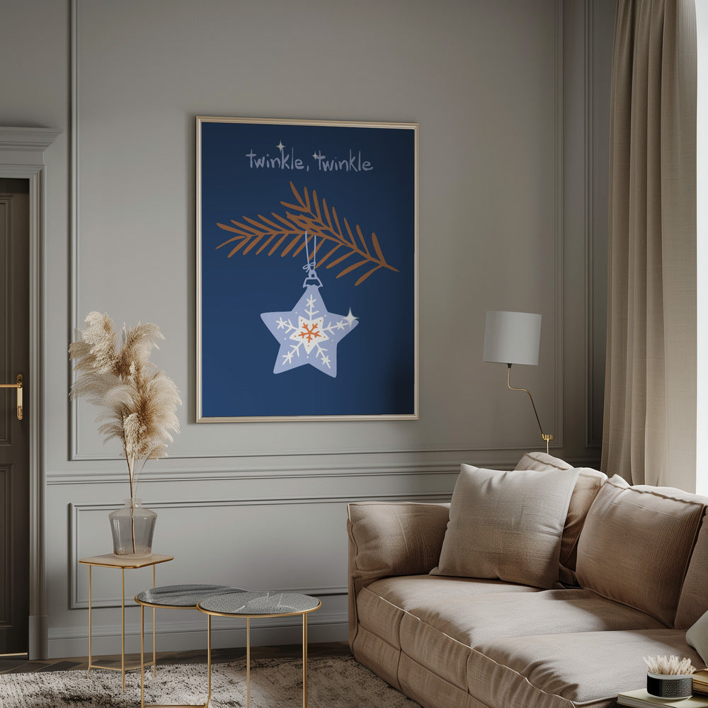 Wall art Cheerful twinkle Christmas star blue Canvas Print