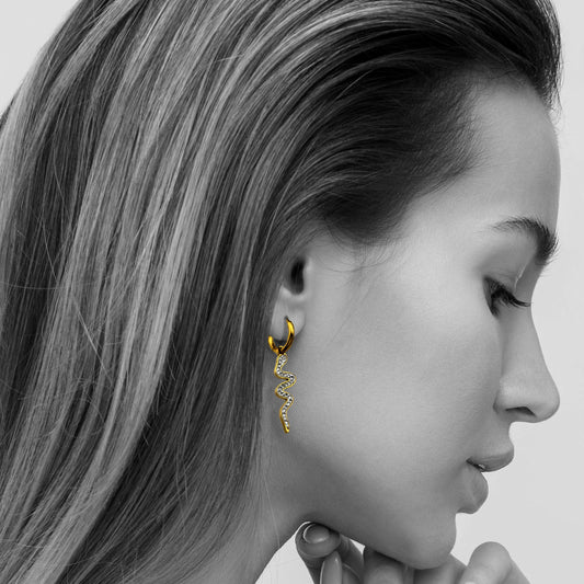 FANG: Zirconia Embedded Serpent Drop Earrings