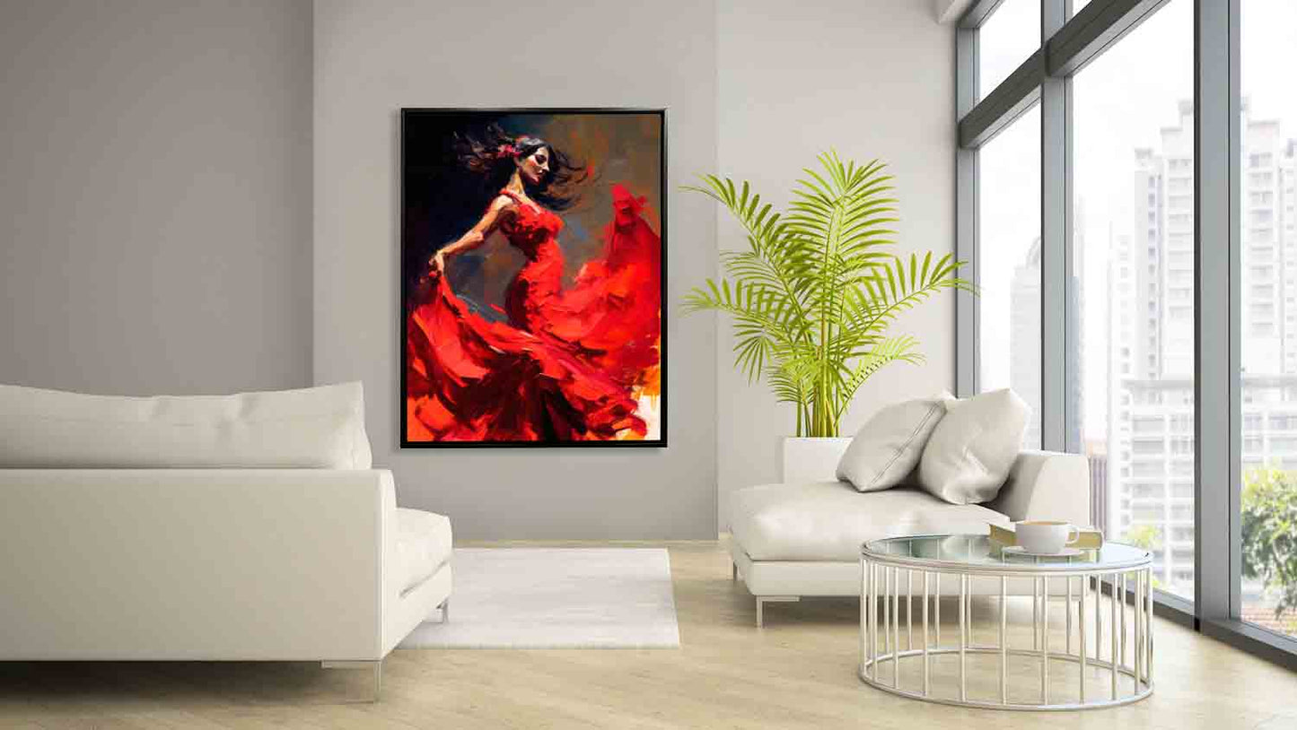 Wall Art-The red dress-Fine Artwork. Gold varnish