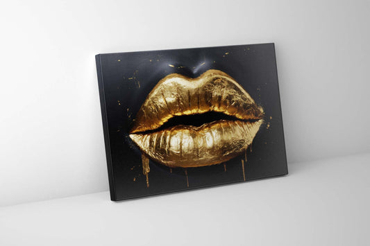 Wall Art Gold Lips 48" x 36" Fine Art Canvas