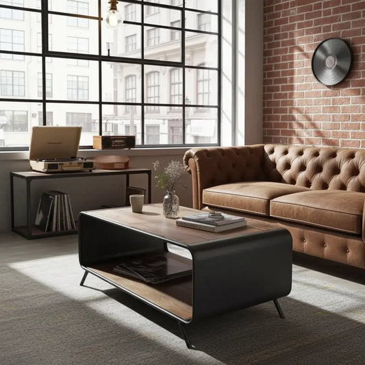 Table basse rétro bois recyclé et acier