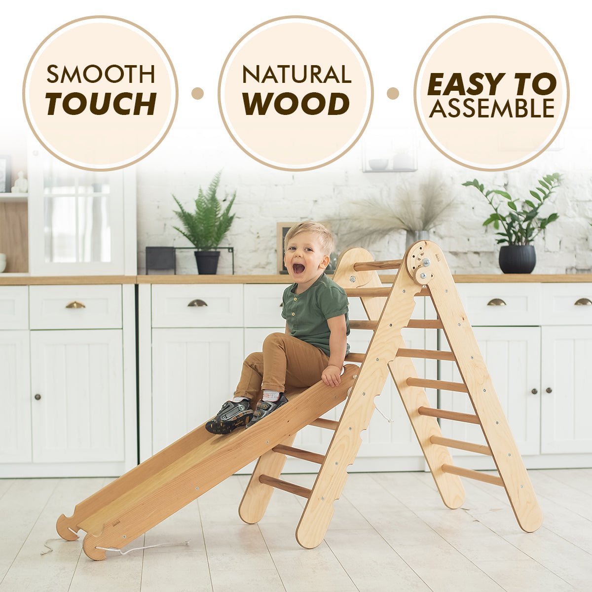 5in1 Montessori Climbing Set: Triangle Ladder + Climbing Arch + Slide Board + Climbing Net + Art Addition