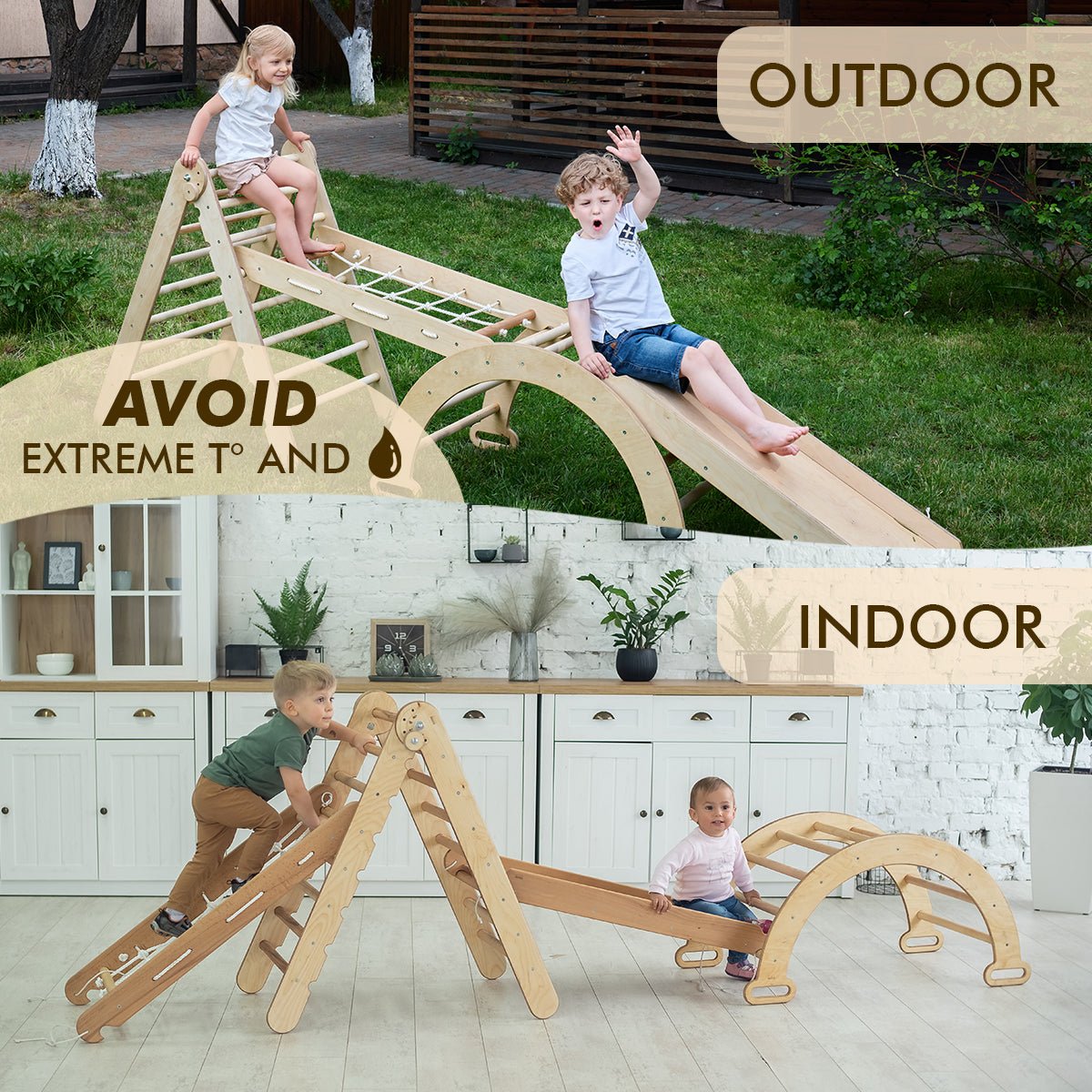5in1 Montessori Climbing Set: Triangle Ladder + Climbing Arch + Slide Board + Climbing Net + Art Addition