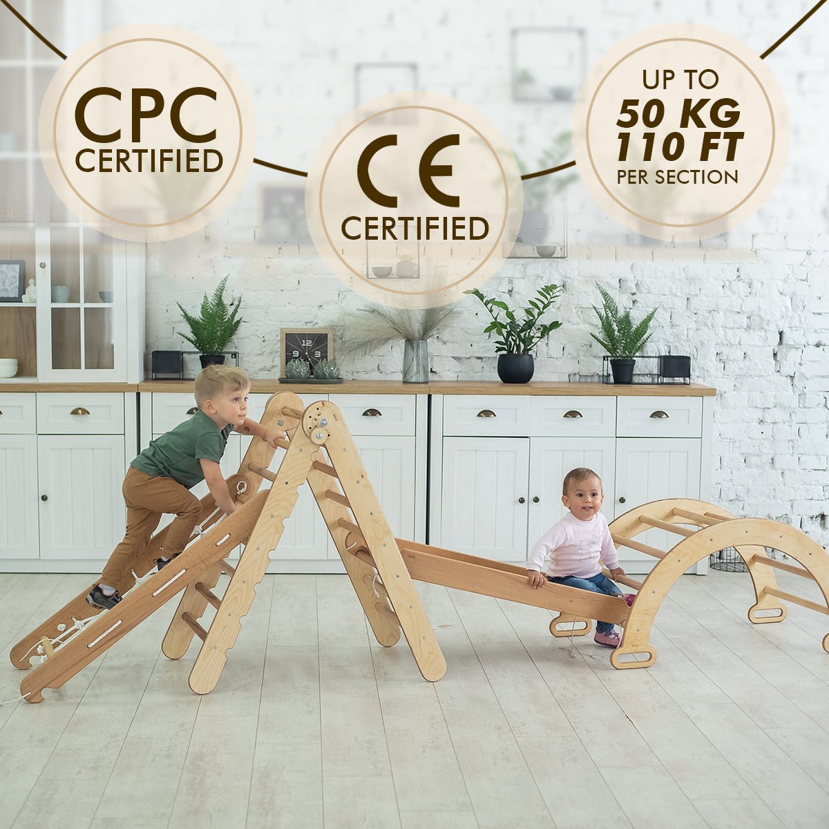 5in1 Montessori Climbing Set: Triangle Ladder + Climbing Arch + Slide Board + Climbing Net + Art Addition