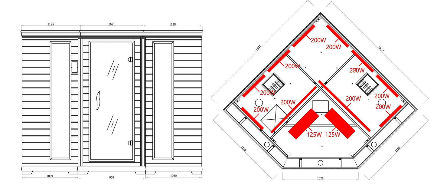 Blisspod | Vienna | Corner Spacious Far Infrared Sauna Canadian Hemlock Ultra Low EMF, 12 Heaters, 4-5 Persons