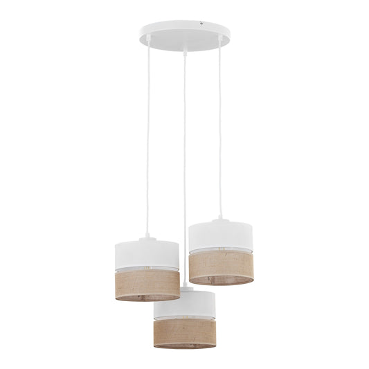LINOBIANCO 3-Light Cluster Pendant with Linen & Jute Shades for Dining, Kitchen & Living Room