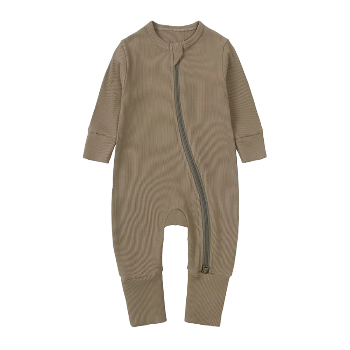 Latte - Long Sleeve Ribbed Bamboo Sleep + Play Romper