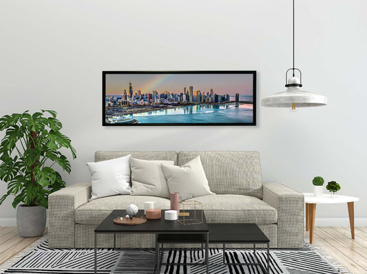 Chicago Bay at Night-City skyline-Large Canvas Wall art