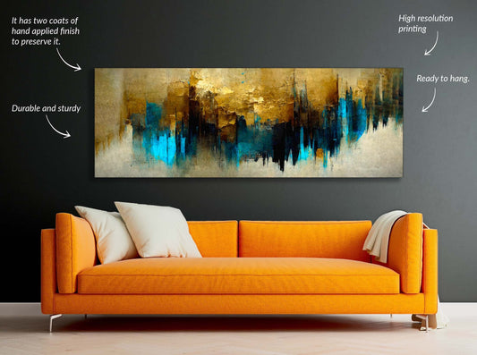 Wall Art Gold and Blue Abstract-Canvas Wall art- Fine Art