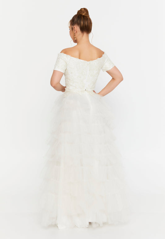 White Two-Piece Bridal Lace & Tulle Set