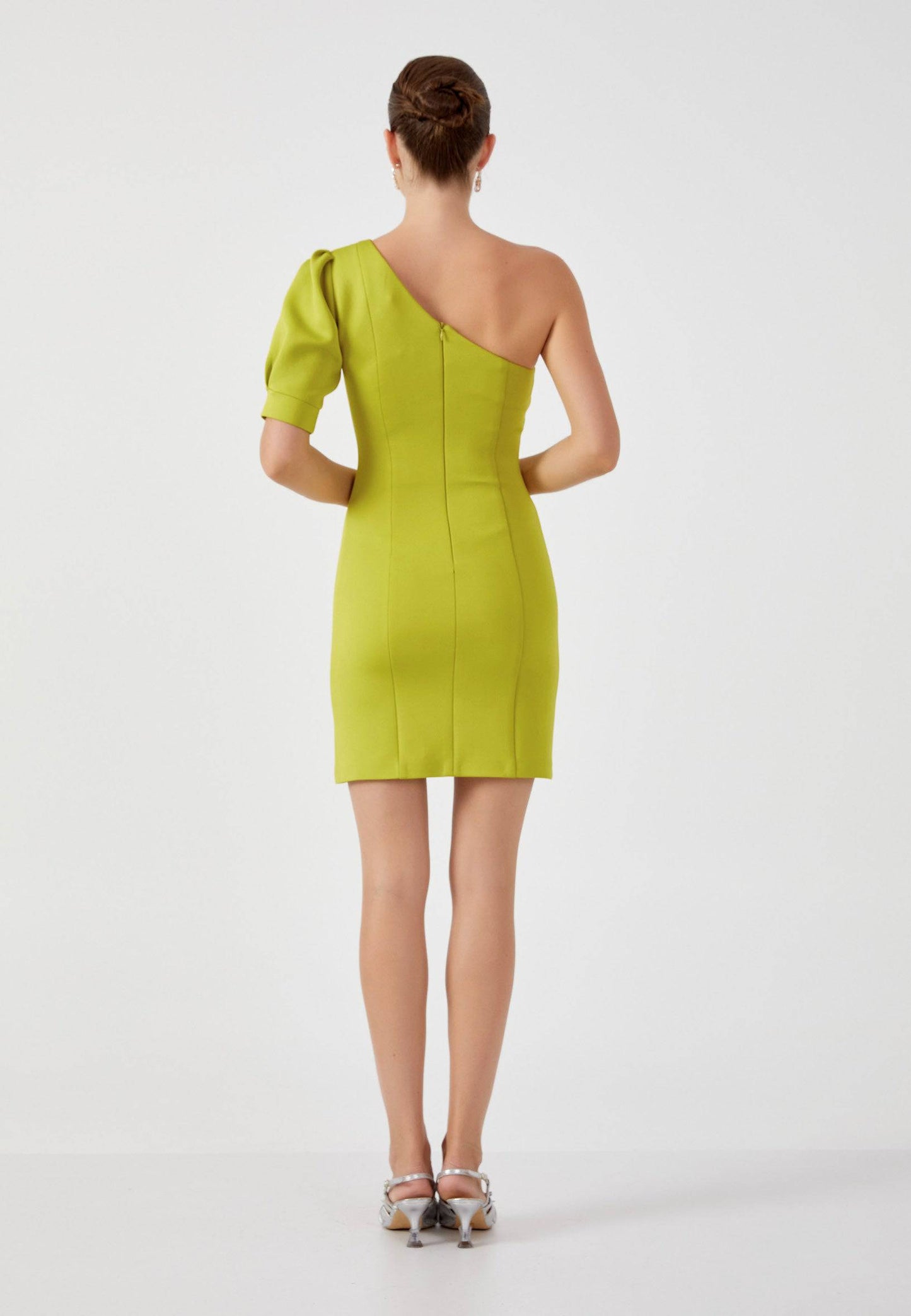 One Shoulder Short sleeve Mini Evening Dress - Lime