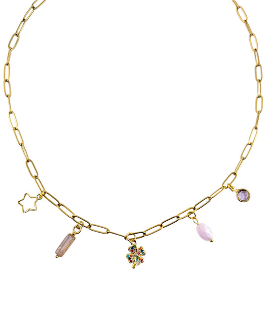 Four Leaf Clover Charm Necklace - Gold