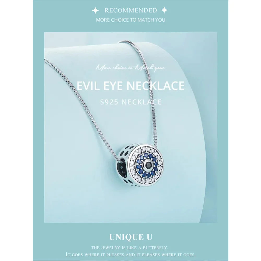 925 Sterling Silver Blue Crystal Evil Eye Necklace | Lucky Eye Neck Chain | Women'S Birthday Gift Fine Jewelry