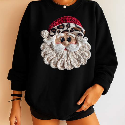 Sweatshirt Or Hoodie – Leopard Santa Christmas Wool Effect