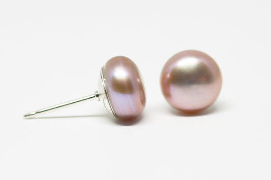Light Mauve Pearl Stud Earrings 8mm