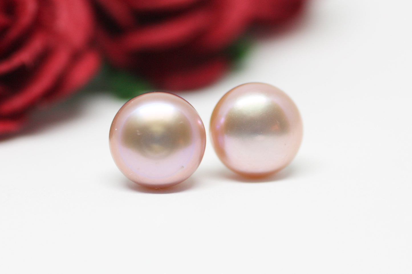 Light Mauve Pearl Stud Earrings 8mm