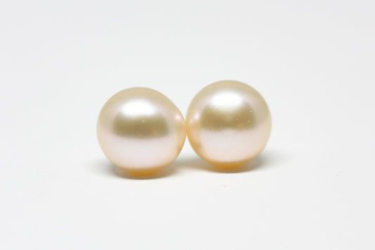 Peach Pink Pearl Stud Earrings 8mm