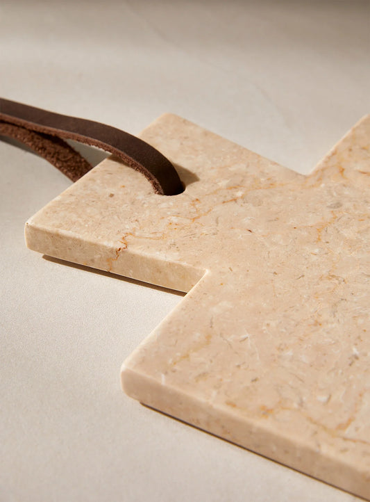 Planche à découper rectangulaire en marbre blanc et bois de teck