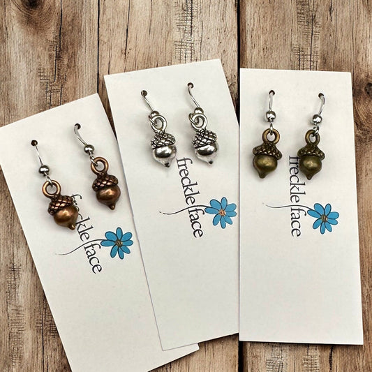 Simple Acorn Earrings – Minimalist Autumn-Inspired Earrings in Mixed Metals