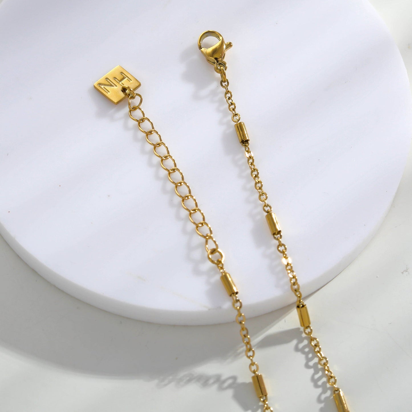 Style ABENI: Pavé Zirconia Pad Lock Pendant on a Tube Bead Chain Necklace in Gold