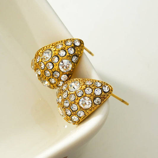 ADALAJ Gold: Pavé Zirconia Tear Drop Stud Earrings - Statement of Confidence