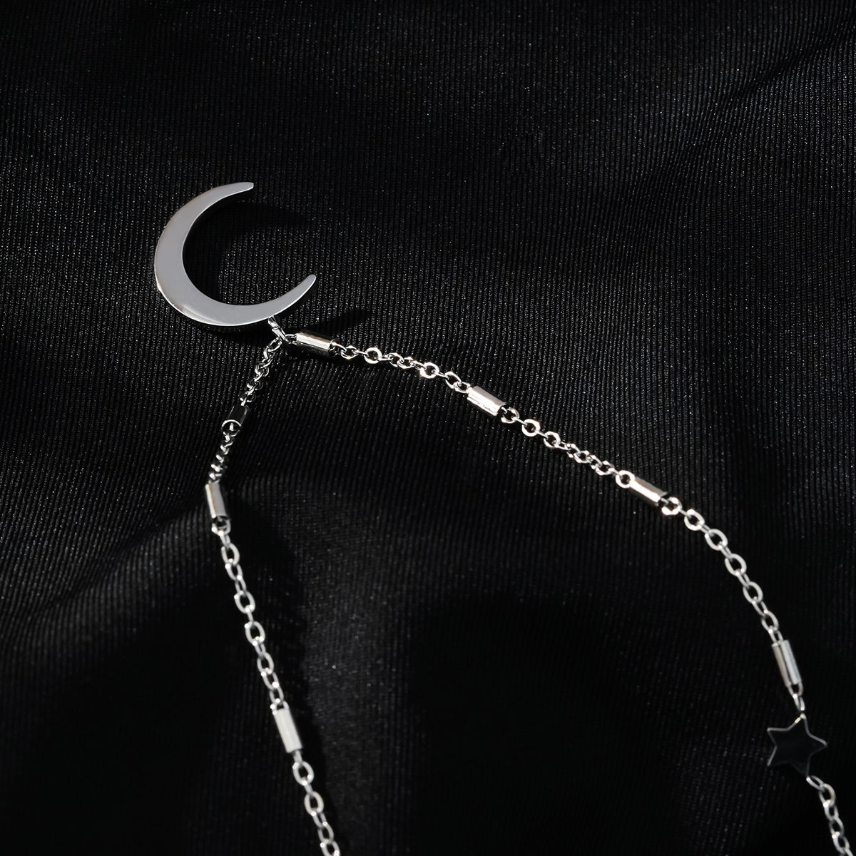 ALMERIA Silver (White Gold): Celestial Magic - Zirconia Embedded Crescent Moon and Star Necklace