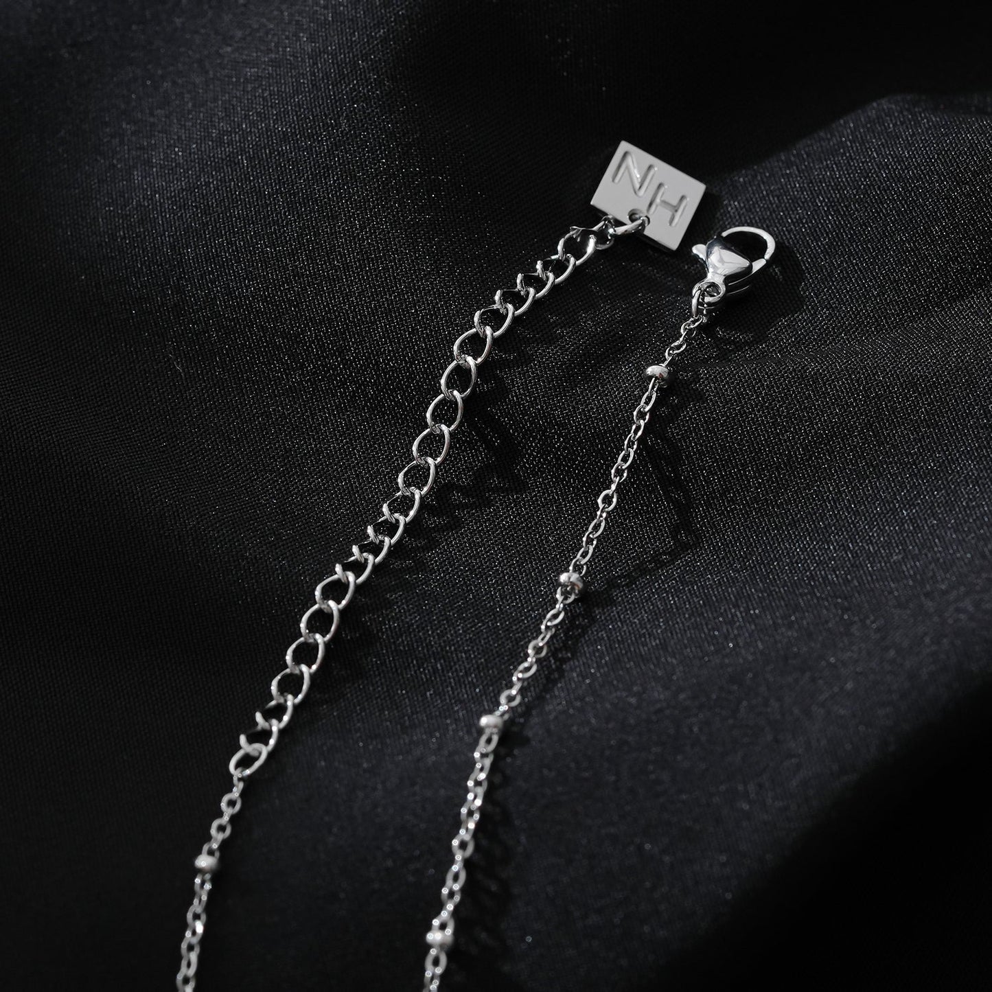 AMASA: Beaded Chain with Star & Pavé Crescent Moon Zirconia Charm - Silver