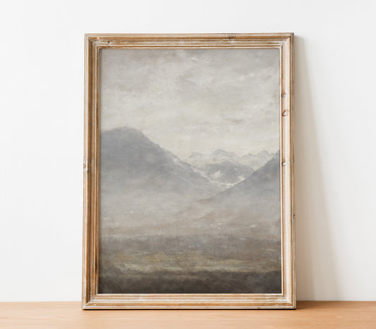 Vintage Muted Grey Landscape Art Print L0200