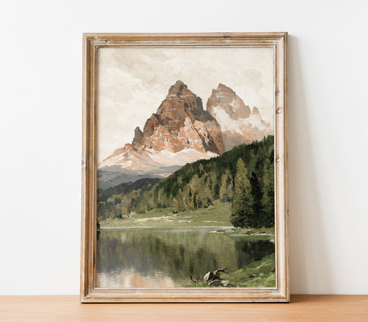 Vintage Mountain Lake Landscape Print L0205