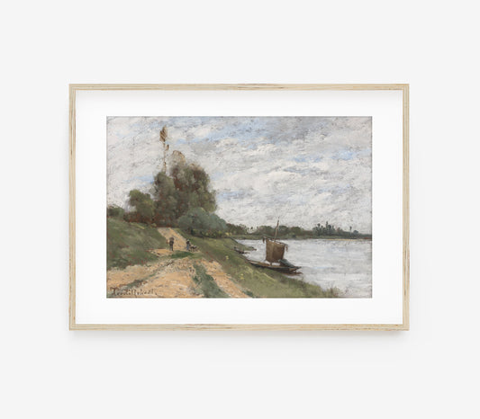Vintage Moody Riverside Landscape Art Print L0164