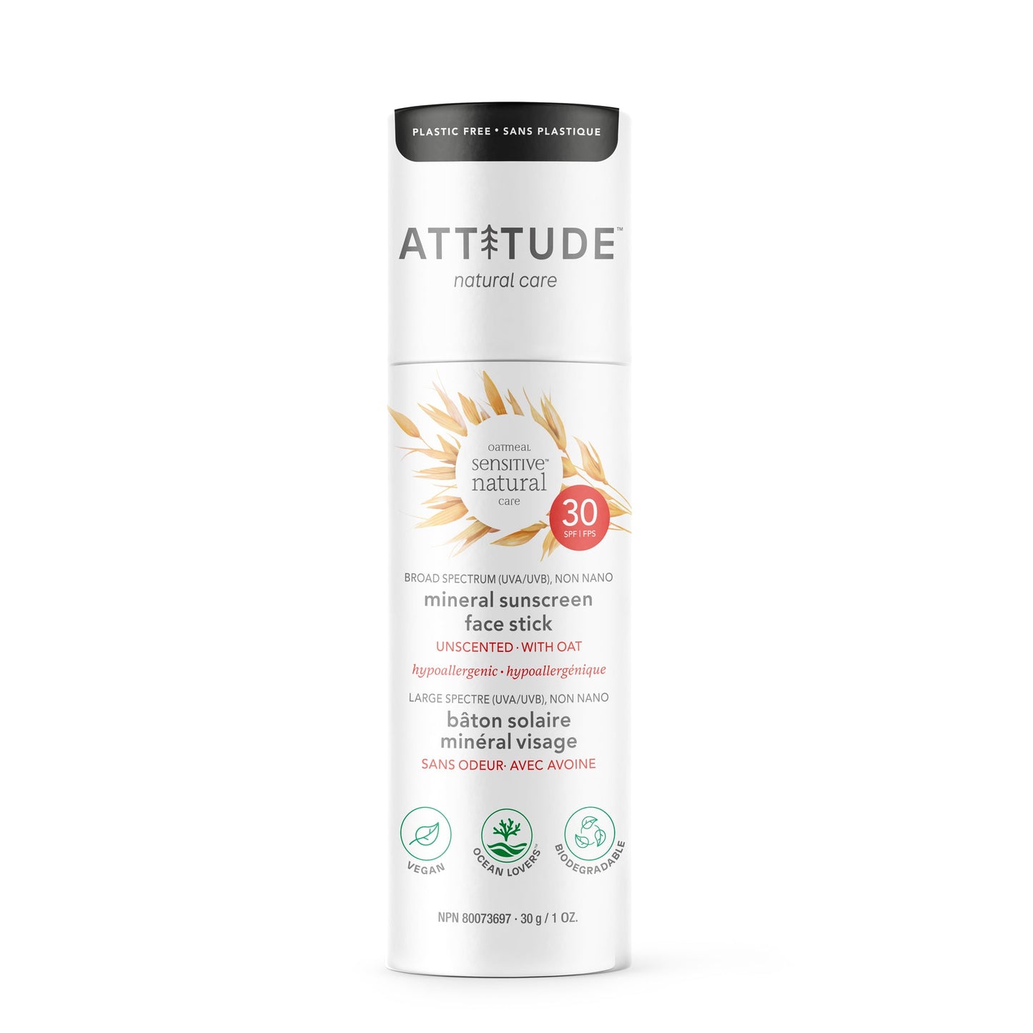 Attitude SPF30 Sensitive Face Stick - Fragrance-Free, 30g