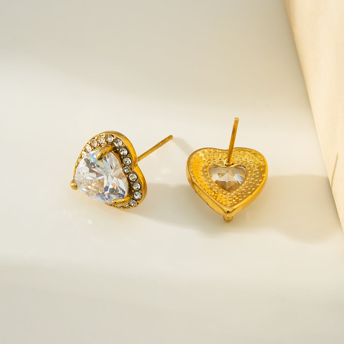 BANRAK Gold: Shimmering Heart Shaped Moissanite & Zirconia (CZ) Embedded Stud Earrings