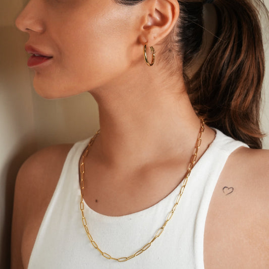 BARBICAN: Essential Gold Chain Link Paper-Clip Necklace - 22"