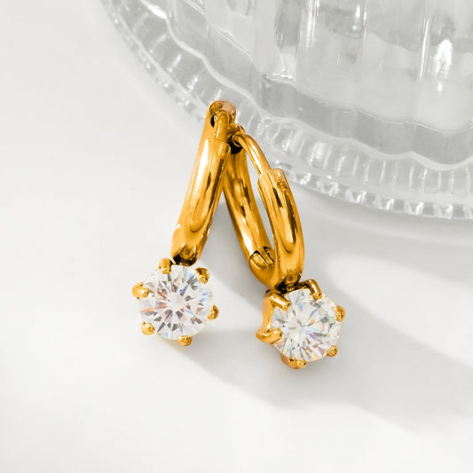 BEAULIEU: Vintage Inspired Mini Hoops with a Solitaire Moissanite Charm