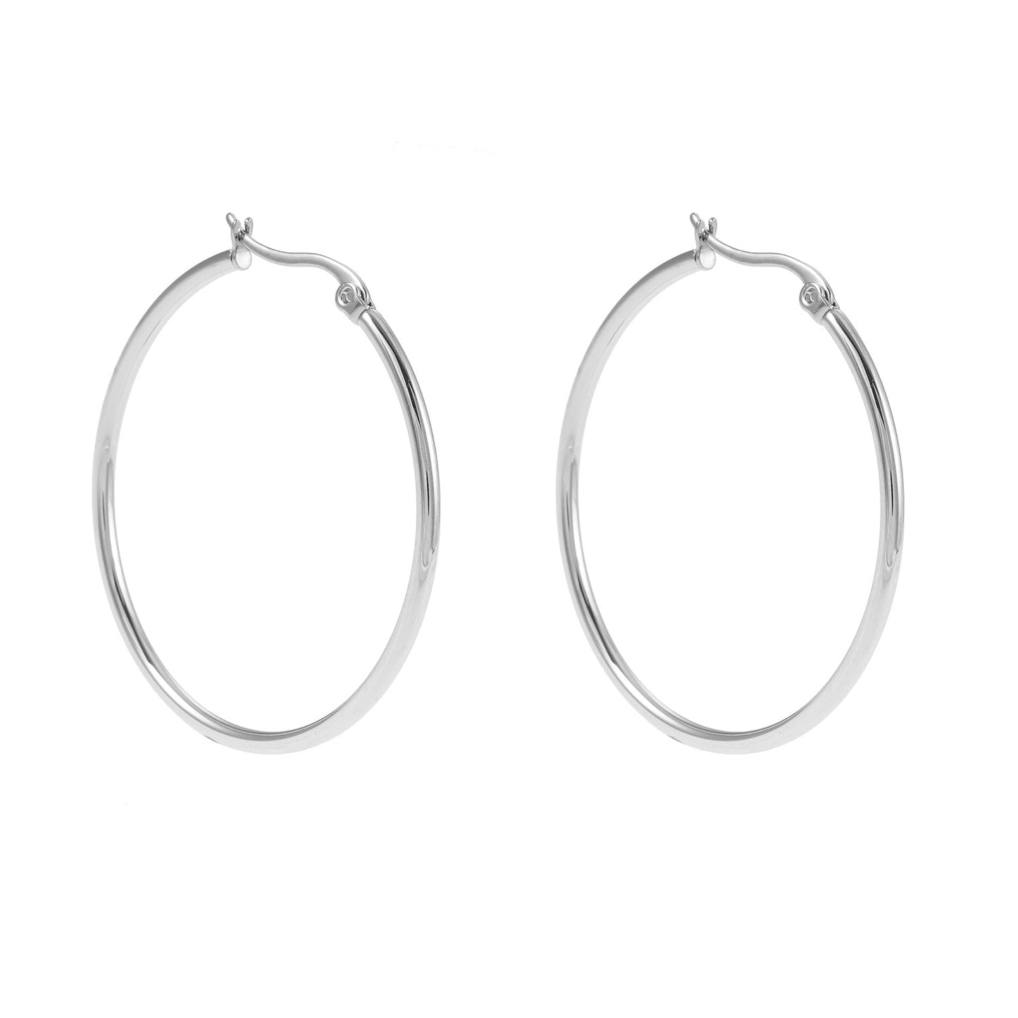 BIANCA Silver: Classic Essential Everyday Basic Round Silver Hoops. Available in 7 Sizes - 1cm to 6cm