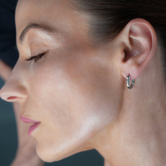 Style BISBEE: Rounded Corners Rectangular Mini Hoop in White Gold (Silver Toned)