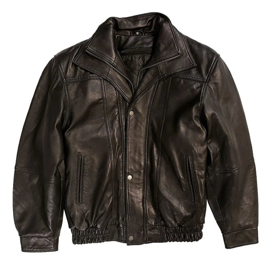 BOL Men's Double Collar Leather Bomber Jacket
