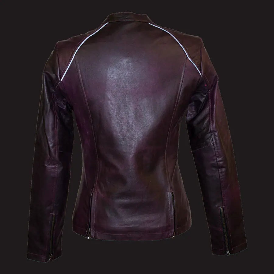 BOL Women's Purple Wash Moto Leather Jacket