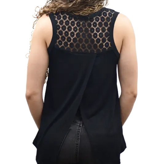 Born to Ride Tank with Star & Wings Graphic and Lace Back Details
