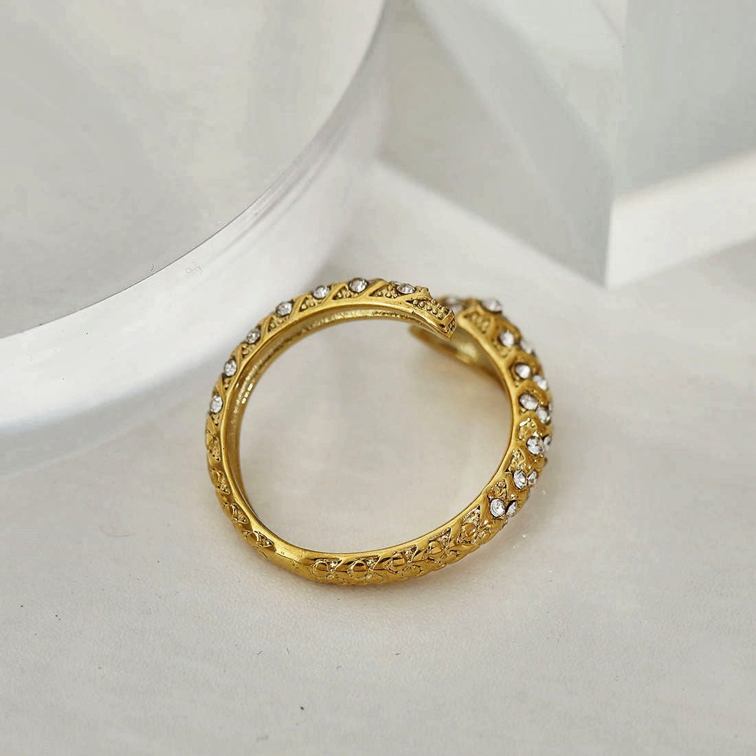 CARMEN Gold: Zirconia Embedded Ancient Serpent Design Ring