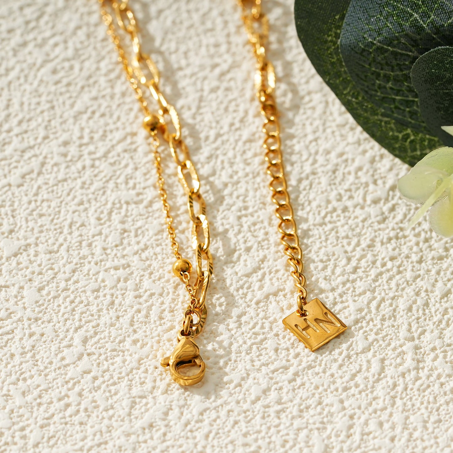 Style CASTILIA LG: Dazzle in Duality - Stacked Paper Clip Chain & Beaded Chain Anklet