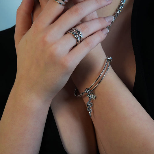 CHRISTINA: Charms Adorned White Gold (Silver Toned) Bracelet