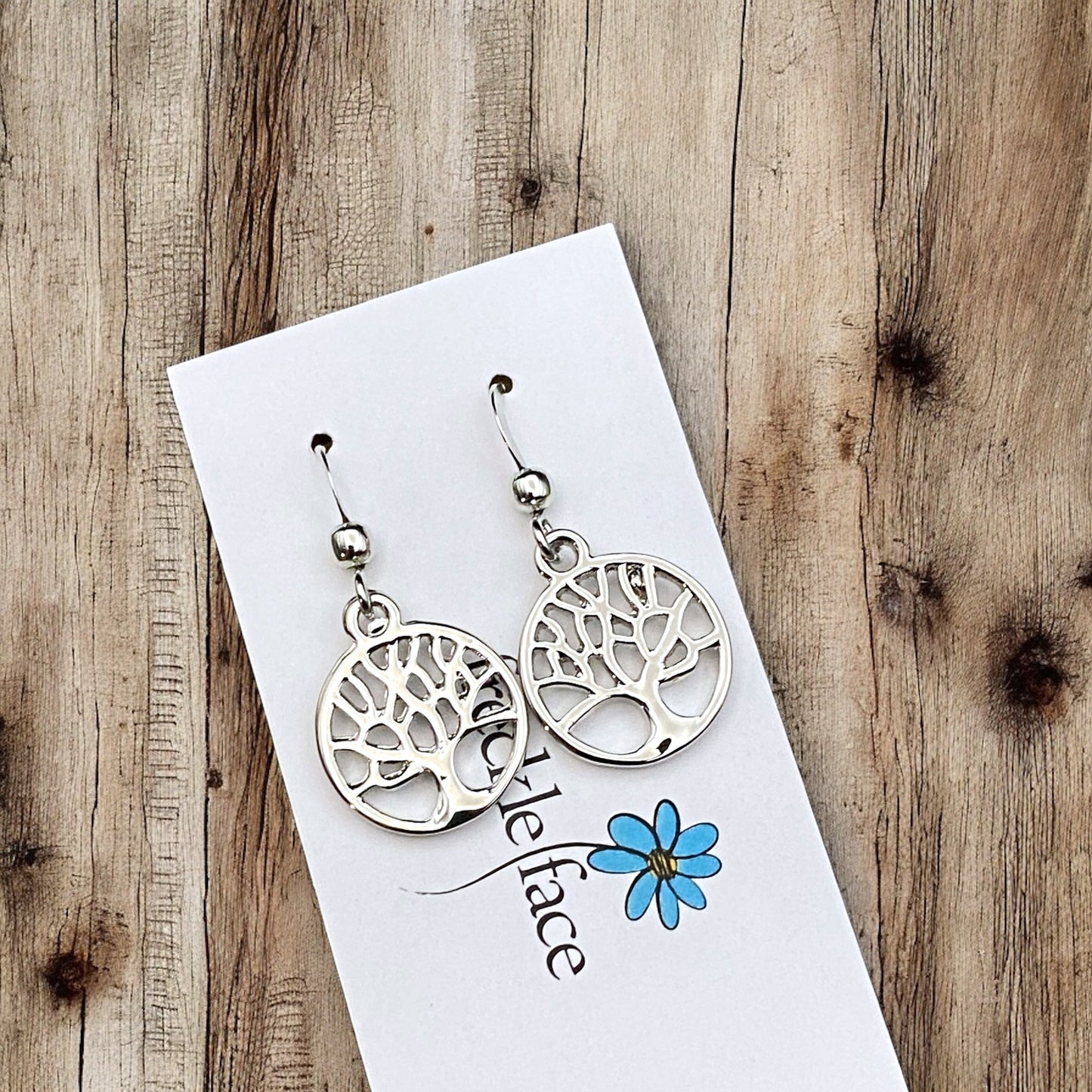 Tree Silhouette Dangle Earrings – Matte & Polished Silver Options