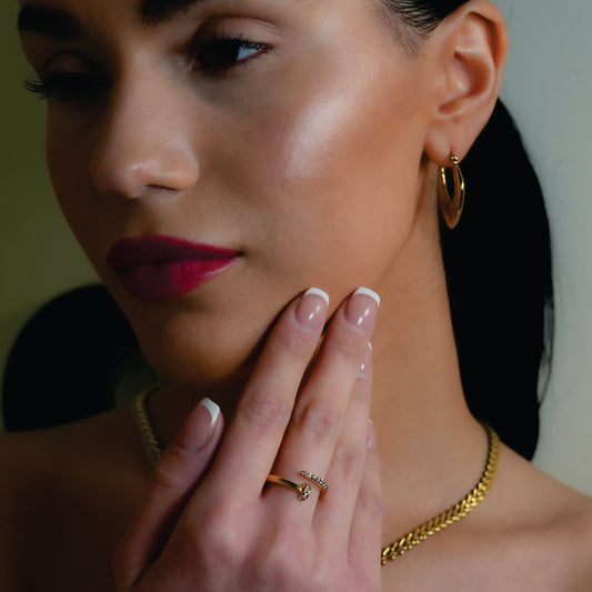 CHARISSE: Industrial-Chic Twisted Nail Ring with Pavé Zirconia Embellishments